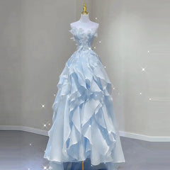 BXOXO Blue Evening Dress Women Luxury Elegant Ruffles Fairy Birthday Prom Gown Exquisite Sleeveless Bride Banquet High-end Host Dress