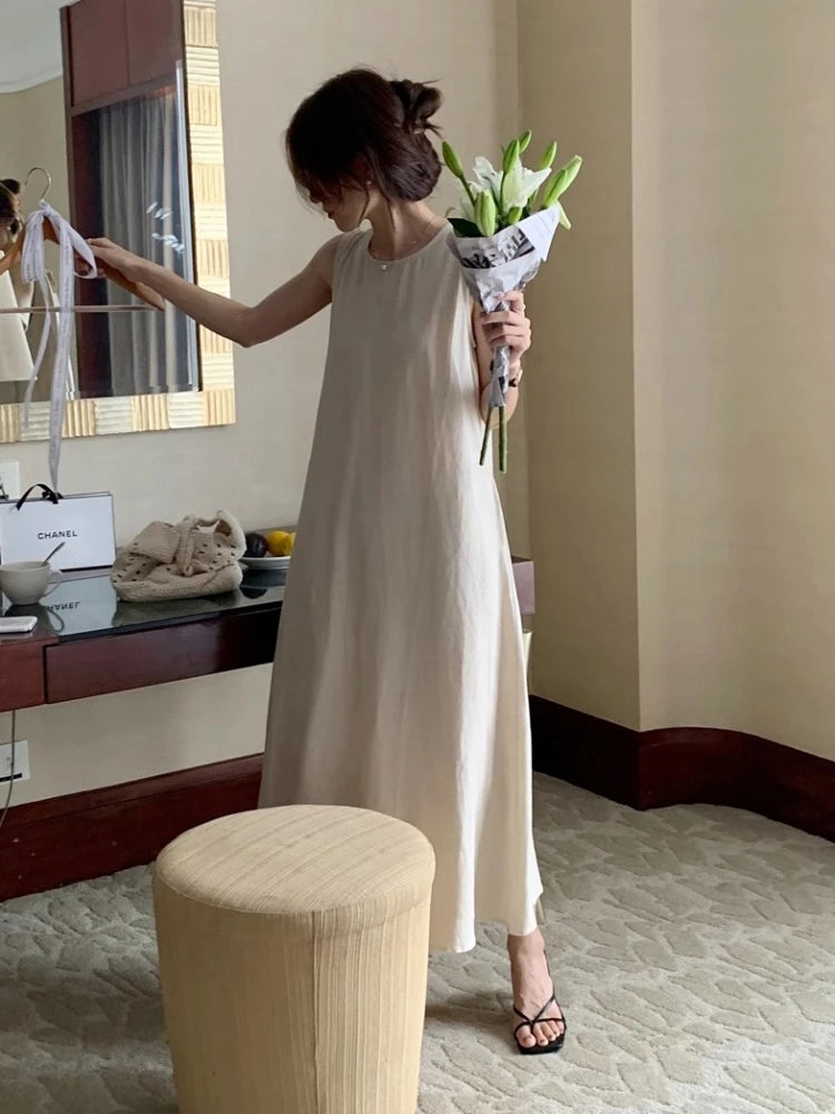 Bxoxo Summer Chic Hollow out Bal Midi Dr round Ne Svel Dr Ele Korean Sle Loose Waist A-Line Skirt Dr