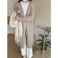 BXOXO Knitted Long Cardigan Sweater Coat Thicken Warm Loose V-Neck Casual Sweater Coat Office Jacket For Women Fall Winter