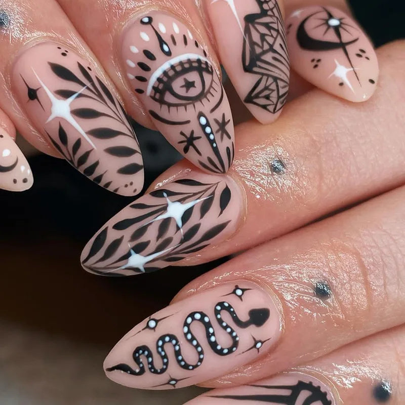 Bxoxo 24P French Oval False Nails Girls White Edge Design Nude Color Wearable Press on Nail Full Cover Short Acrylic Almond Fake Nails