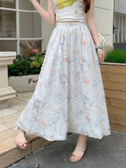 BXOXO Women Floral Sweet Long Skirt Casual High Waist Elegant Loose Korean Skirts High Quality Lady Fashion Ball Gown Long Skirts