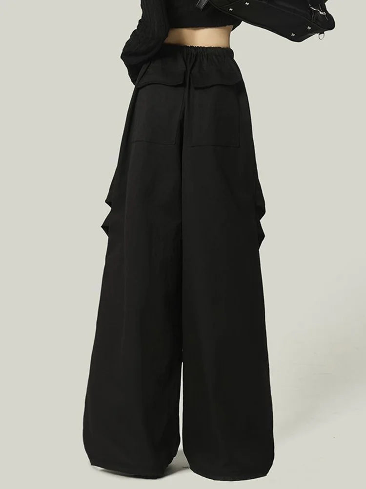 Bxoxo Black Y2K Streetwear Cargo Pant Women Vintage High Waist American Loose Trousers Hip Hop Retro Bf Wrinkles Paratrooper Pants New
