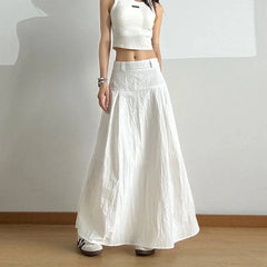 Bxoxo White High Waist Casual Midi Skirt Women Summer New Loose A Line Skirts Fashion Simple Basic Solid Quick Drying Skirt Mujer
