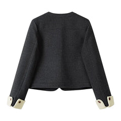 Bxoxo Autumn Faux Wool Crop Coat Women Y2K Korean Vintage Loose Thick O Neck Coats Female Streetwear All Match Cargo Outerwear New