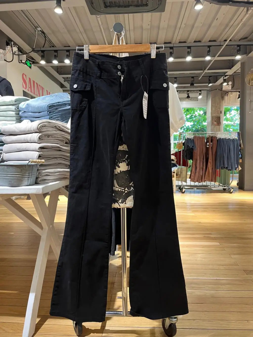 Bxoxo Vintage Solid Low Rise Flare Pants Autumn Casual Black Cotton Slim Pockets Jeans Women Y2k Streetwear Retro Denim Trousers Chic
