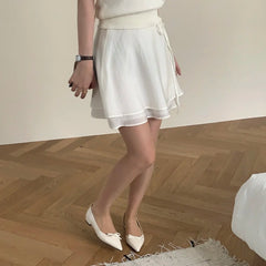 Bxoxo Summer New Sweet Agel Bow Tie Versatile  Skirt High Waist Polyester Fiber Pleated ort Skirt for Young Women