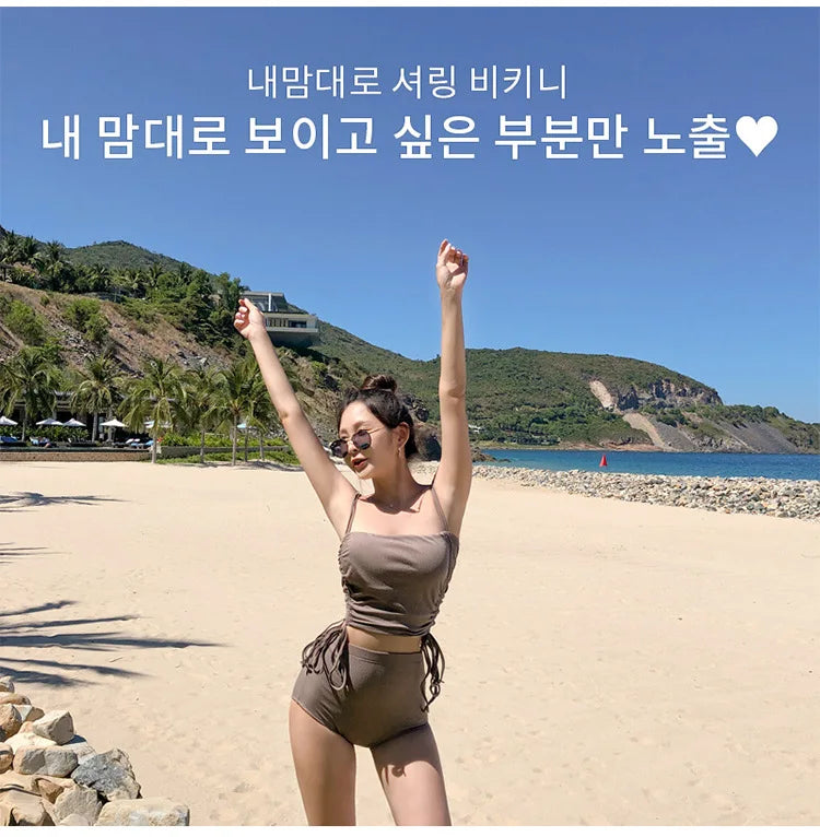 Bxoxo Korean Style High Waist Bikini Set Women Biquini Suit Two Pieces Swimwear Solid Swimsuit High Quality Beach Suit 2020