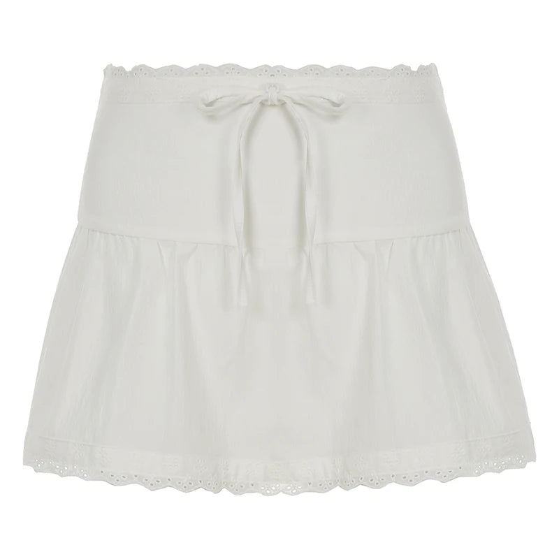 BXOXO Summer New Sweet Simple Lace Spliced Skirts Fashion Solid All-Match Basic Women Skirts