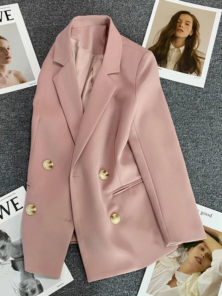 Bxoxo Women Elegant Blazer Coat Sweet Fashion Long Sleeve Casual Suit Jacket Korean New Fall Winter Female Double Buttons Outwear Tops