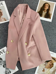 Bxoxo Women Elegant Blazer Coat Sweet Fashion Long Sleeve Casual Suit Jacket Korean New Fall Winter Female Double Buttons Outwear Tops