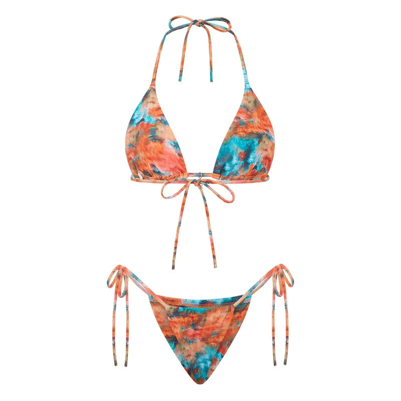 BXOXO Women 2 Pieces Bikini Swimsuit Spaghetti Strap Top Tie Side Triangle G-Thong Bathing Suit Beach Holiday Swimwear