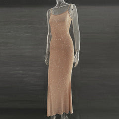 Bxoxo Elegant Sequin Female Maxi Dress Fashion Glitter High Waist Bodycon Sexy Diamond Backless Birthday Evening Outfits