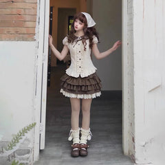 Bxoxo Japanese Sweet Lolita Mini Skirts Women Y2K Kawaii Lace Patchwork Bow Cake Skirt Femme High Waist Preppy All Match A Line Skirts