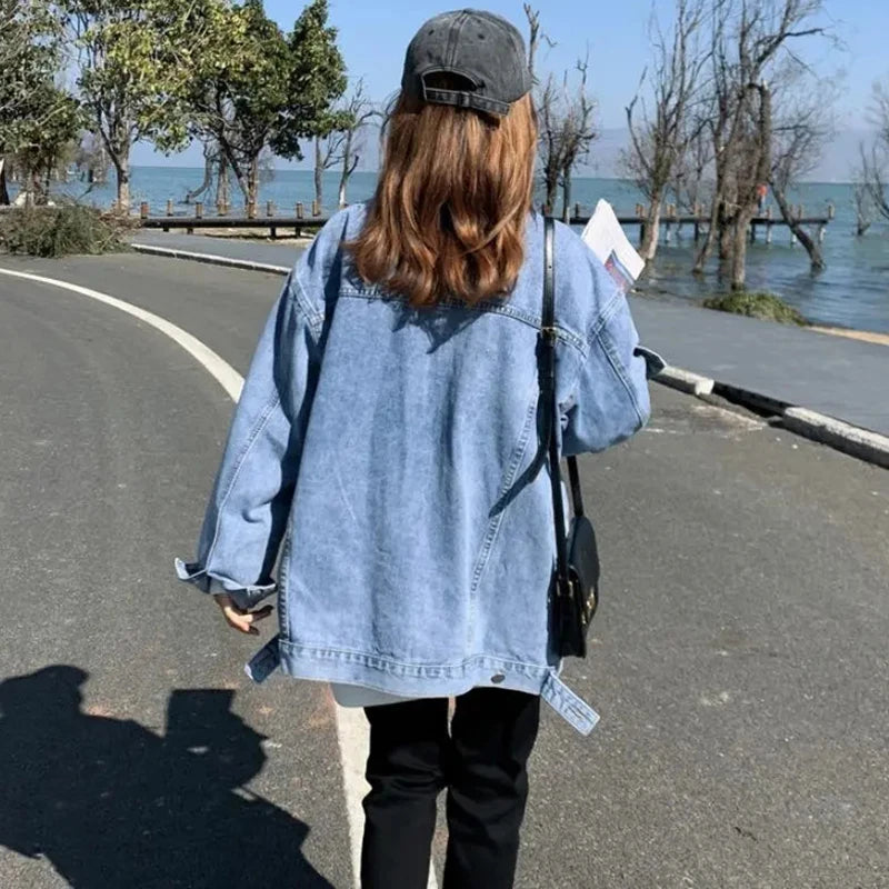 BXOXO Spring Autumn Black Denim Jacket Top Woman Korean Simple Loose Jean Coats for Women New Trendy Button Long Sleeve Outwear