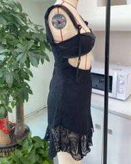 BXOXO Lace Hollow Out Bandage Sexy Mini Dress For Women Robe Spaghetti Strap Backless Bodycon Sexy Party Club Print Dress