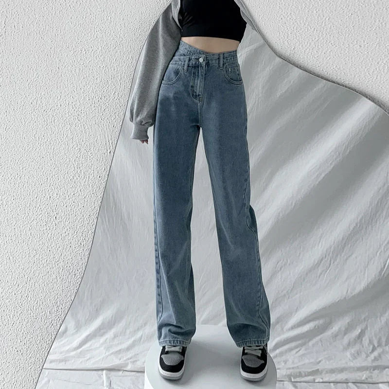 Bxoxo 1970s Retro Crossbody High-waist Slimming Drag-on Straight-crotch Long Pants Women Summer Cotton Material