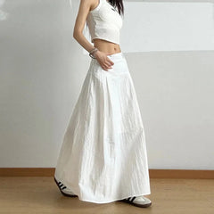 Bxoxo White High Waist Casual Midi Skirt Women Summer New Loose A Line Skirts Fashion Simple Basic Solid Quick Drying Skirt Mujer