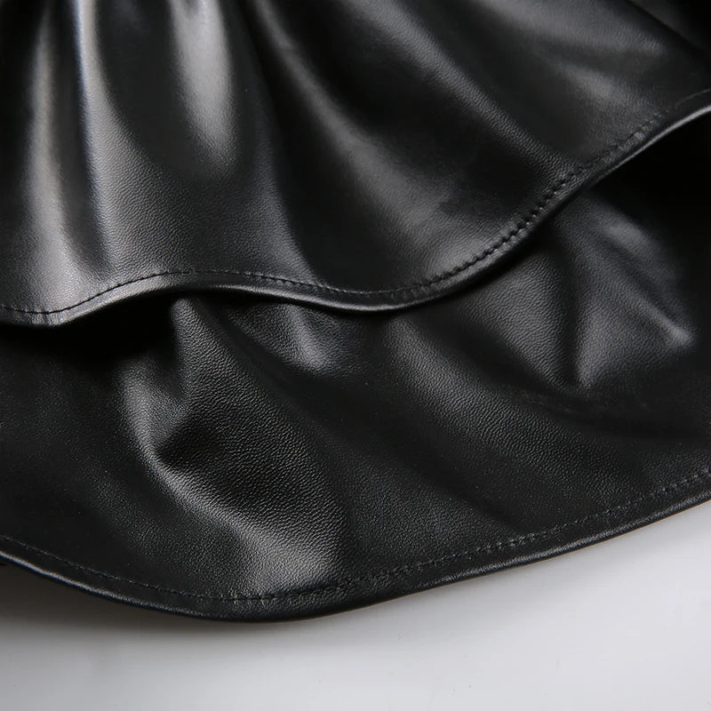 Bxoxo PU Leather Mini Skirts Punk Style High Waist Lace Up Bandage Black Pleated Skirt Streetwear Girls Dark Academia Clothes