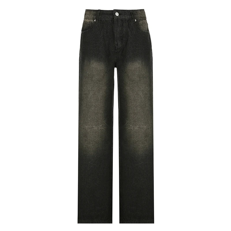 Bxoxo Streetwear Grunge Baggy Jeans Women Vintage Distressed Straight Leg Y2K Denim Pants 90s Aesthetic Outfits Washed Chic