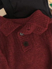 Bxoxo Red Knitted Sweater for Women Y2K Autumn Loose Lapel Thick Pullover Ladies Korean Vintage All Match Jumpers New