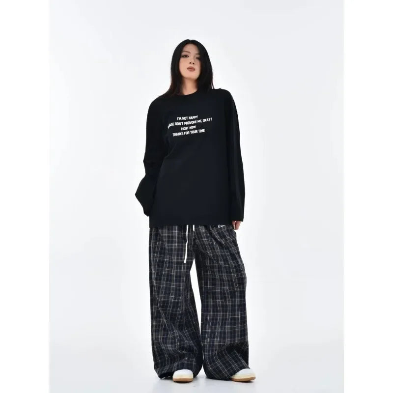 Bxoxo Y2k Vintage Plaid Women's Sweatpants Patchwork Harajuku American Retro Pants Baggy Wide Leg Hip Hop Trousers Autumn