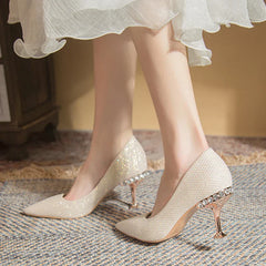 BXOXO Bling Gold Silver Pointed Toe Pumps Women Rhinesthone Thin Heels Party Wedding Shoes Woman Shallow High-Heeled Shoes