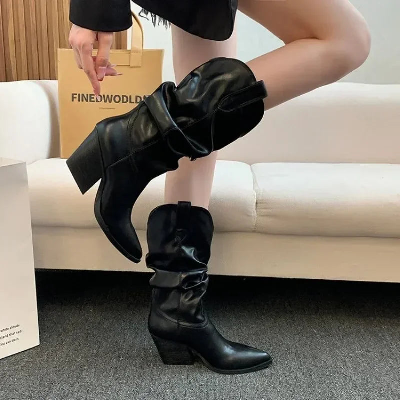 BXOXO Female Western Boots Cowboy Boots Women Plested Women Ankle  Pu Leather Shoes Autumn Boots Women Booties Lady Plus Size 42