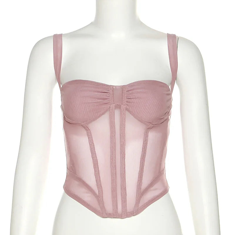 BXOXO Women Crop Corset Camisole Casual Summer See-Through Spaghetti Straps Tank Tops Sleeveless T-Shirt for Club Streetwear