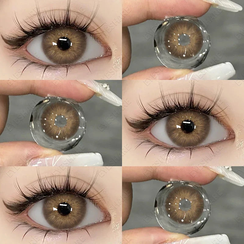 BXOXO 1Pair Natural Colored Contact Lenses with Prescription Myopia Lenses with Degree Gray Pupils Lens Brown Lenses Yearly