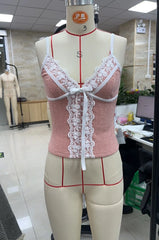 BXOXO V-neck Sleeveless Shirt Vest Women Ribbon Bow Lace Trim Camis Tops Cute Aesthetic Y2K Crop Tops Cottage 00s Retro Tank Tops