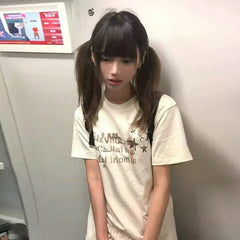 BXOXO Y2k Japanese Prin T-shirt Short Sleeve 2000s Aesthetic Grunge Tops Egirls Streetwear 2000s Aesthetic Graphic Tops Tee