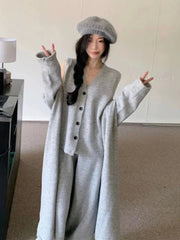 BXOXO Winter French Knitted Suits 3 Piece Set Women Casual Long Cardigan + Vintage Vest + Office Lady Long Pants Korean Fashion