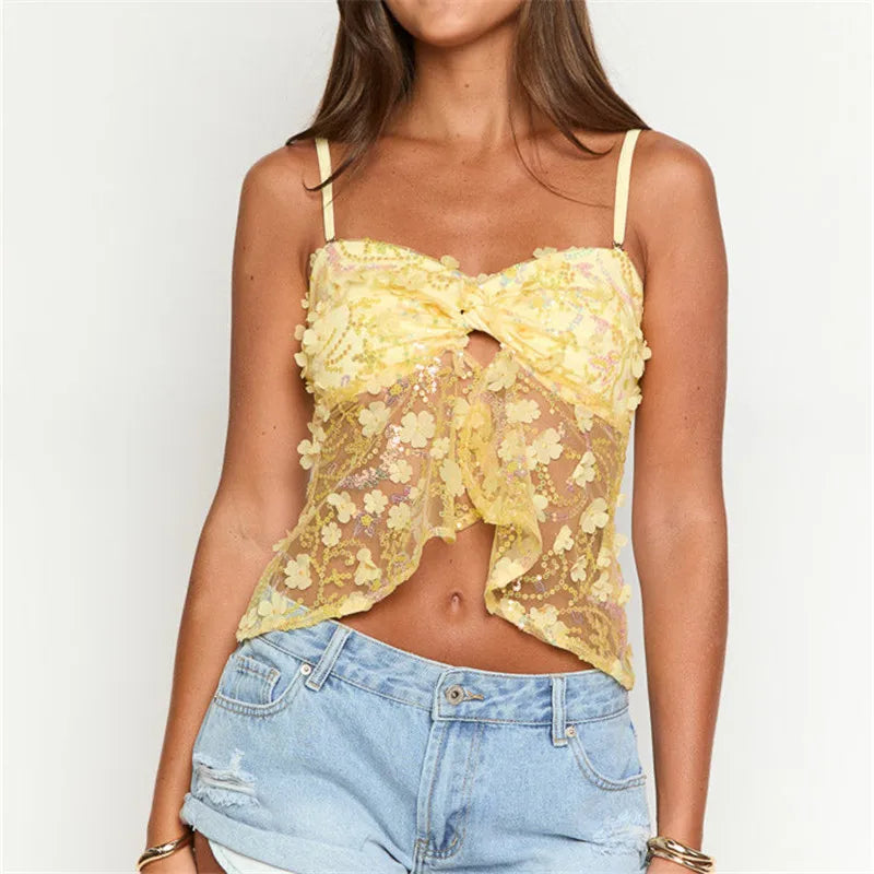 BXOXO Women Y2k Sequin Beaded Cami Tops Backless Low Cut Spaghetti Strap Pearl Sparkle Glitter Summer Cropped Tank Top