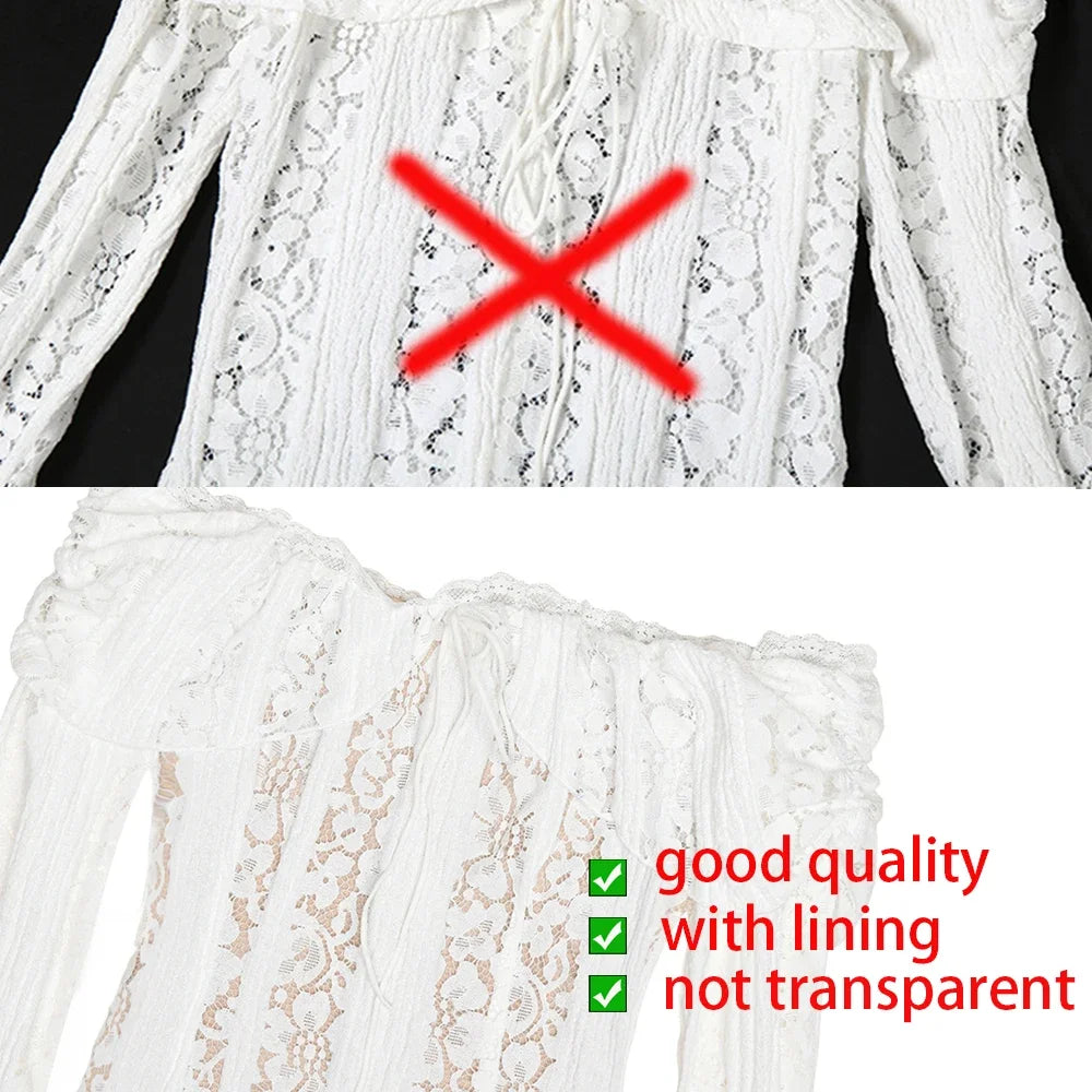 BXOXO  White Off The Shoulder Bodycon Dress New in Flare Sleeve Elegant Lace Maxi Dress Wedding Guest Dress for Women