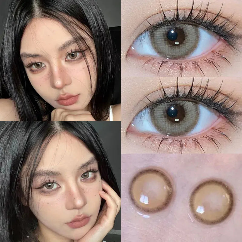 BXOXO 2PCS Color Contact Lenses with Myopia Degree -0.00 to-8.00 Gray Eye  Korea Lens Makeup Beauty Pupils