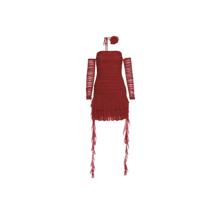 Bxoxo Evening tassel Color Rose Intellectual Temperament  Dignified Mature Beautiful Sexy Sweet Gentle Women'S Ruched Dress