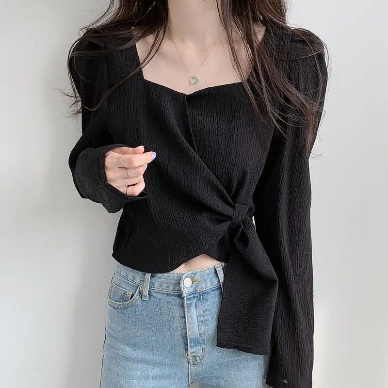 Bxoxo Tops for Women Elegant Social Clothes Korean Style Womens Shirt & Blouse Spring Long Sleeve White Chic Streetwear S Pretty Cute