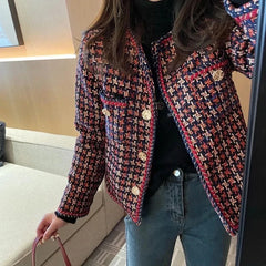 Bxoxo Patchwork Tweed Women Jackets for Women 2024 Winter Fashion Thick Warm Crop Coats Y2K Korean Streetwear Loose Plaid Outwear New