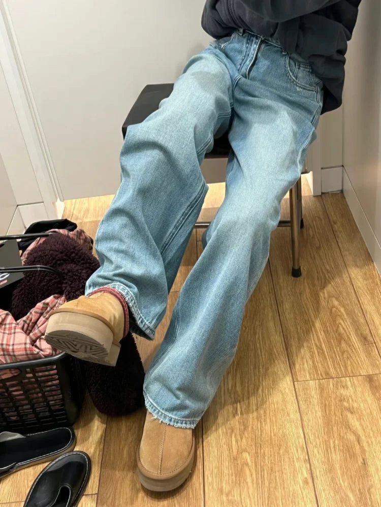 Bxoxo Streetwear Female Trousers Wide Leg Jeans for Women Blue High Waisted Jeans Women's Denim Pants Y2k Women's Clothing