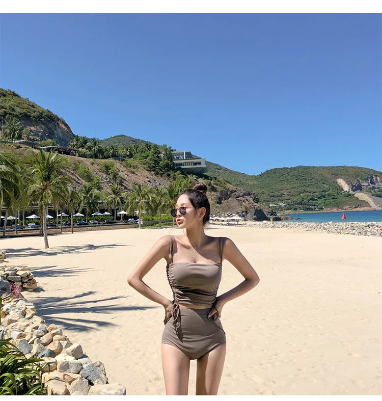 Bxoxo Korean Style High Waist Bikini Set Women Biquini Suit Two Pieces Swimwear Solid Swimsuit High Quality Beach Suit 2020