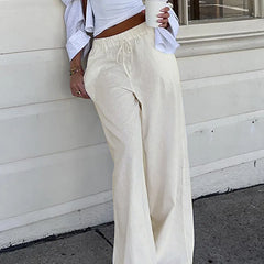 Bxoxo Cotton Linen White Pants Basic Drawstring Low Waist Wide Leg Pants Casual Y2K Clothes For Summer Trousers
