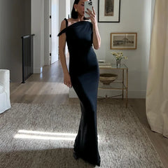 Black Long Dress Women Sexy Off Shoulder Short Sleeve Bodycon Party Dresses Summer Elegant Fashion One-shoulder Maxi Dress 2024