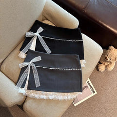 BXOXO Fashion Lace Spliced Women Suit Skirts Stylish Bow A-Line Mini Skirts Elegant Temperament High Waist Slimming Short Faldas New