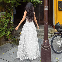 Bxoxo Sexy Deep V-Neck Backless Lace High Waist Mesh Fashion Spaghetti Strap Dress Summer Evening Party New Women Vestidos