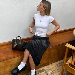 Bxoxo Polka Dot Mesh Long Skirt Summer Fashion Clashing Patchwork Slim Long Skirt Women Elegant Vintage Y2k Loose Long Skirt