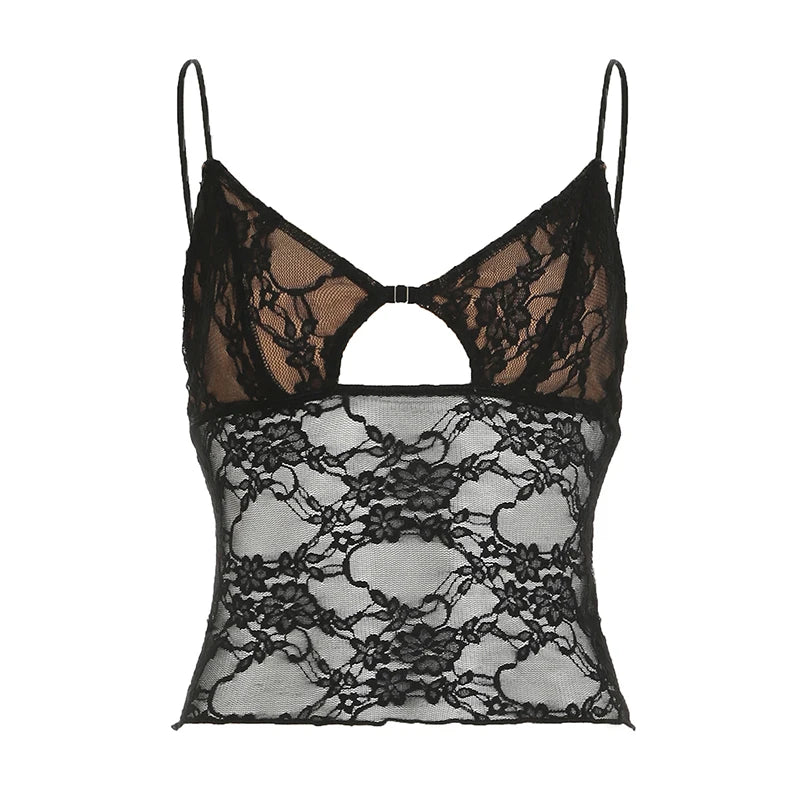 BXOXO Fashion Sexy Lace Cut Out Camisole Tops Sheer Skinny New Summer Chic Design Hotsweet Blouses