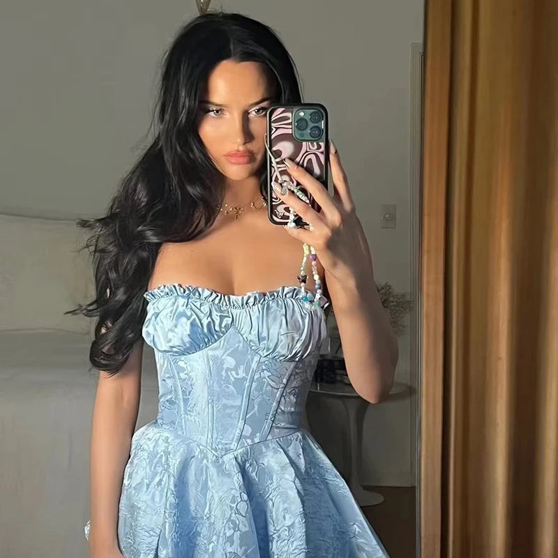 BXOXO Dopamine girl lace jacquard tube top dress niche slim gentle princess dress birthday dress