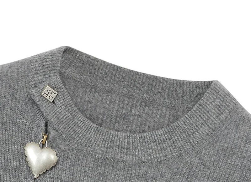 Bxoxo Streetwear Gray Sweaters Women Long Sleeve Vintage O Neck Love Zipper Knitted Cardigan Casual Retro Korean Female Tops Fall