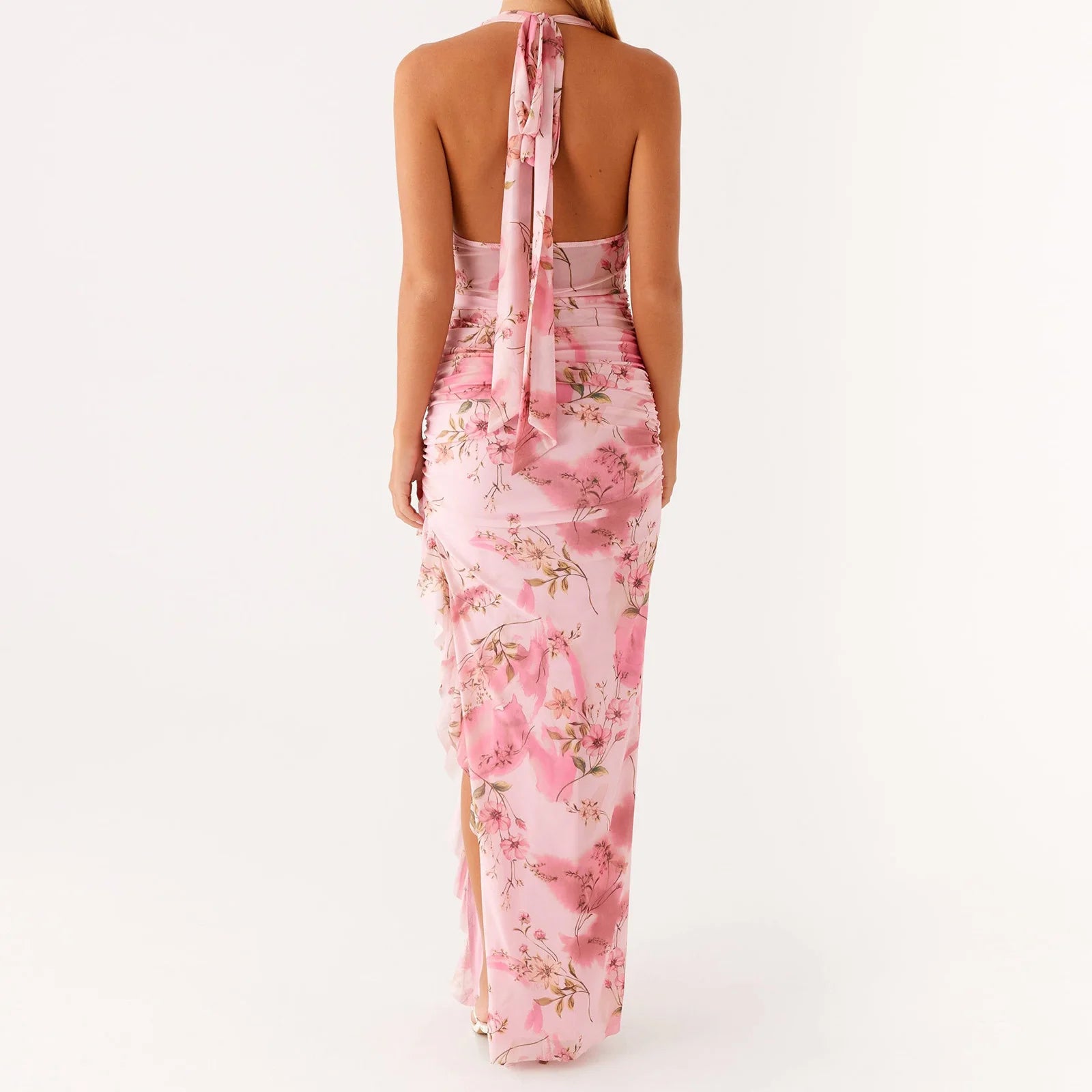 BXOXO Womens Floral Slip Dress Sexy Spaghetti Strap Backless Maxi Dress Slim Fit Long Dress Flowers Print Bodycon Dress