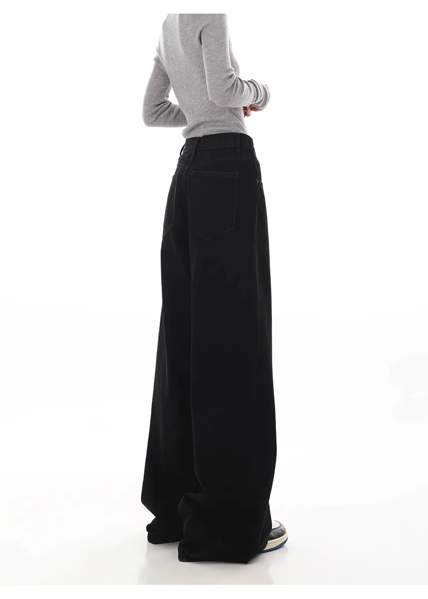 Bxoxo Y2K Black Jeans for Women Korean Fashion Streetwear High Waist Wide Leg Denim Pants Female Baggy Straight Trouser